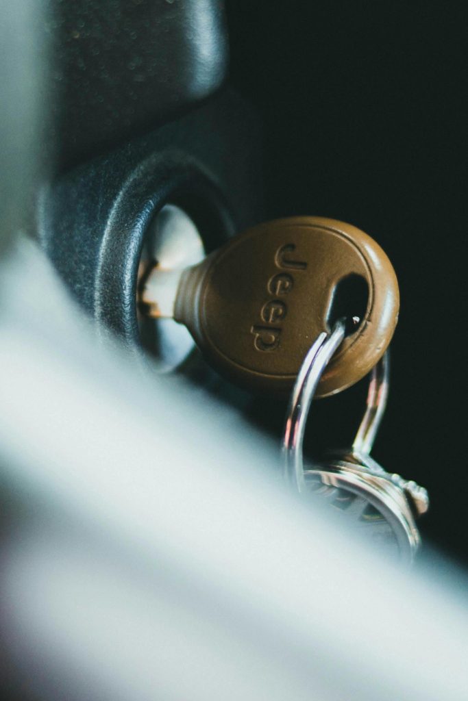 Detailed close-up of a Jeep key inserted in an ignition, captured with Canon EOS 5D Mark III.